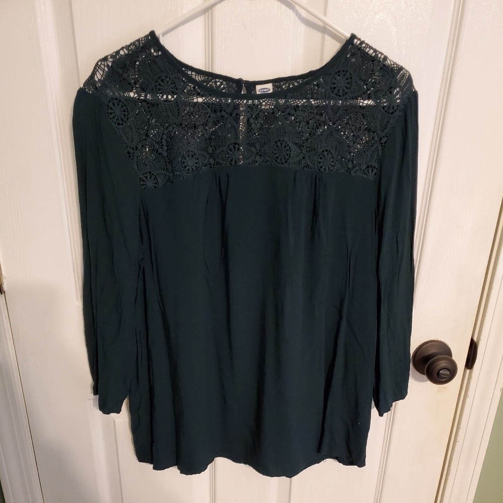 Old Navy dark teal blouse with crochet detailing
